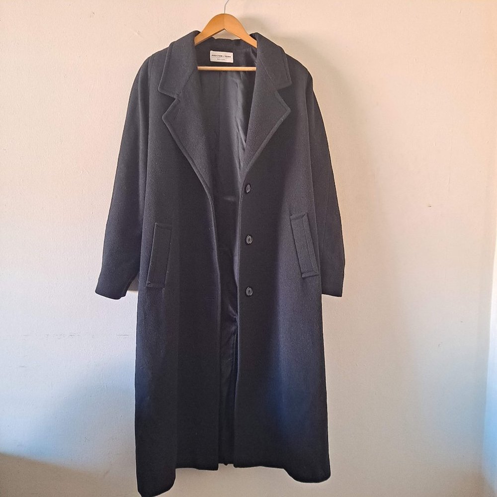 100% Wool Long Black Pea Polo Coat - Sz 16 (Large)